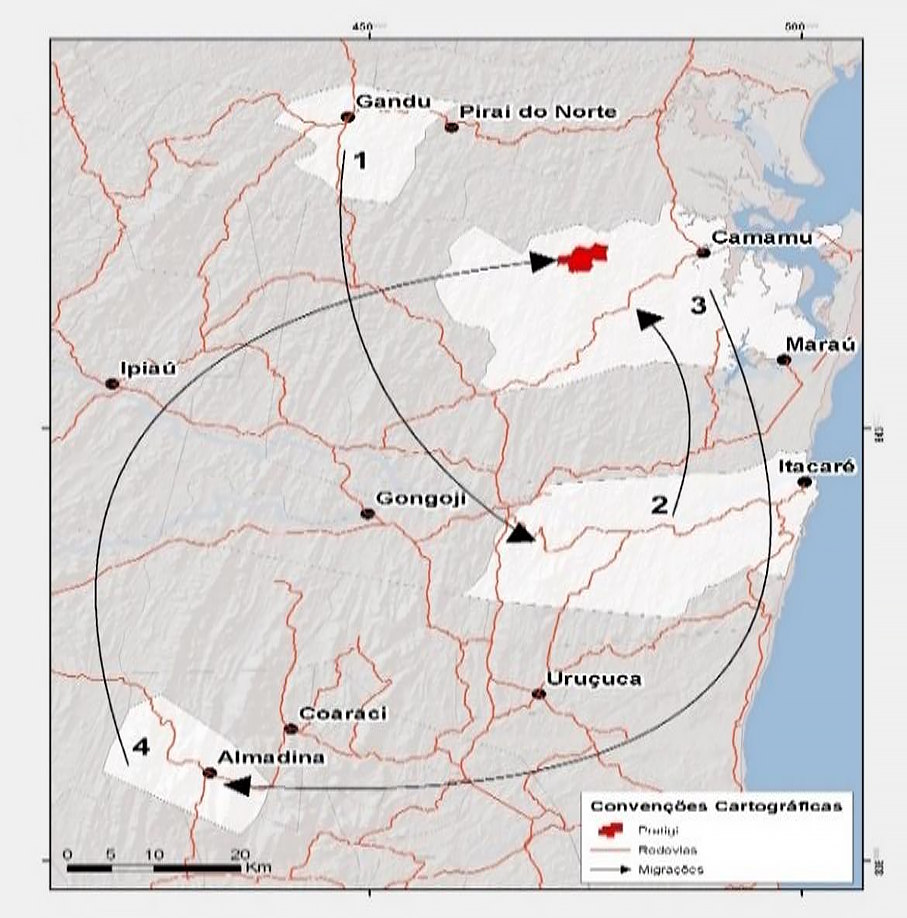 Deslocamento dos Barros até chegar as terras do Pratigi